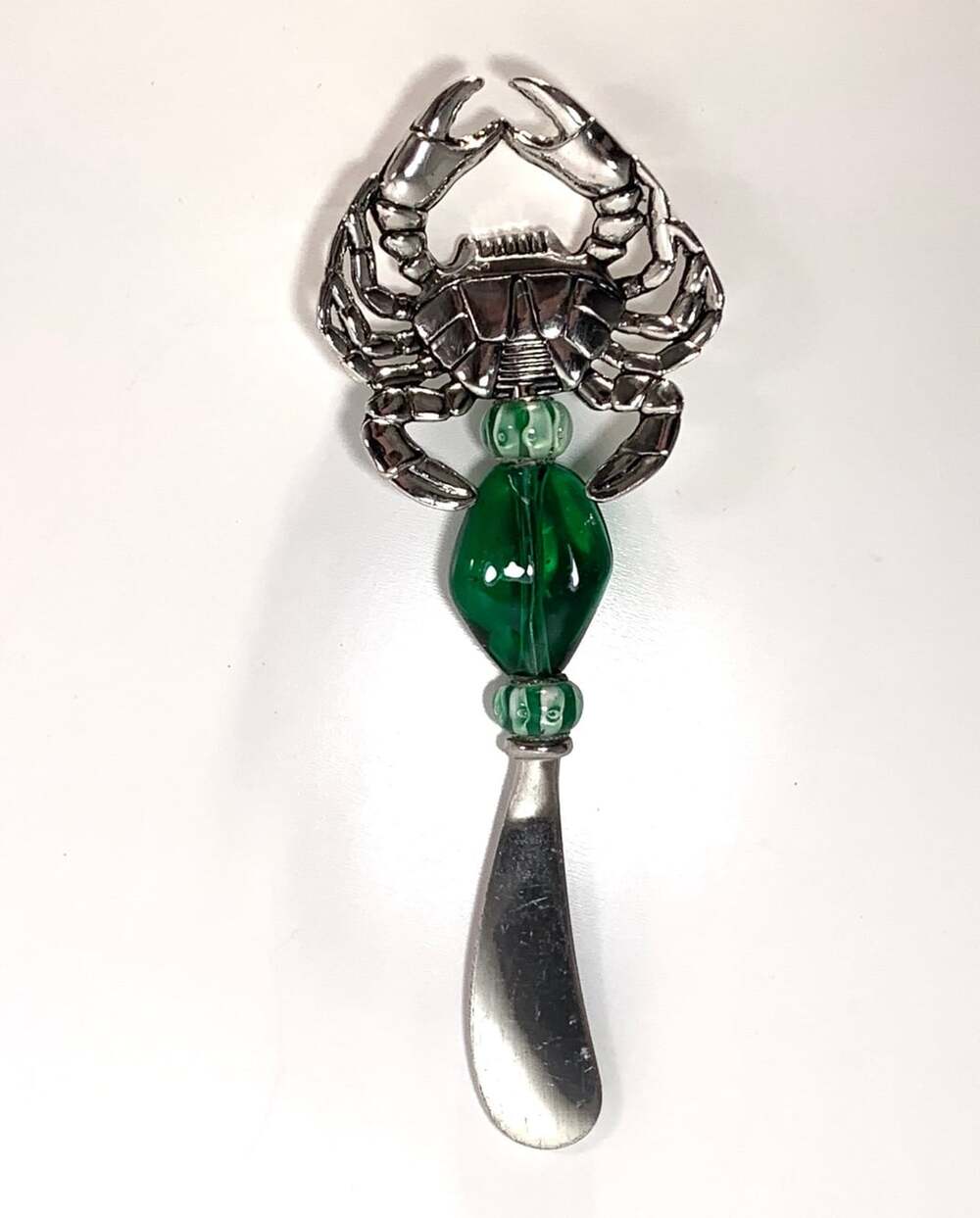 Mud Pie Crab And Green Glass Cheese Spreader